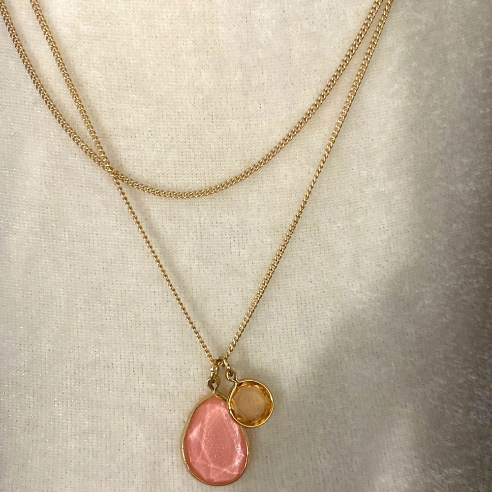 Rose Gold Layered Necklace with Pink Stones